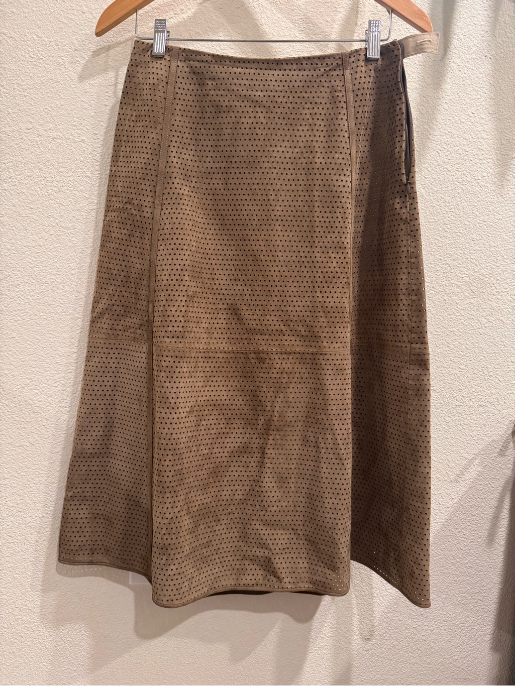 Theory Brown Perforated A-Line Suede Skirt